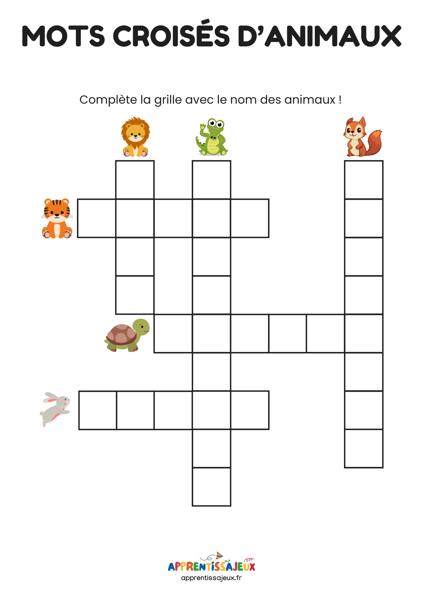 Jeu éducatif : Mots croisés animaux