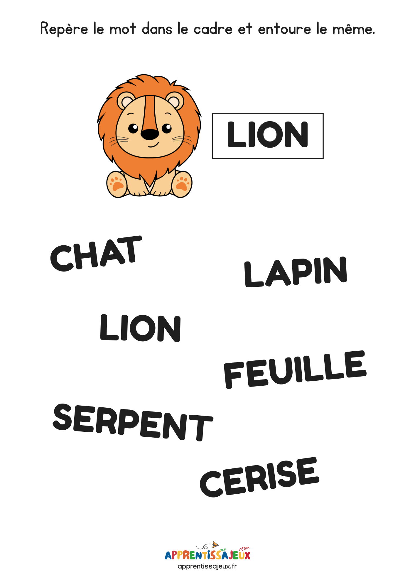 Ressource Petite section : Repérer le mot lion