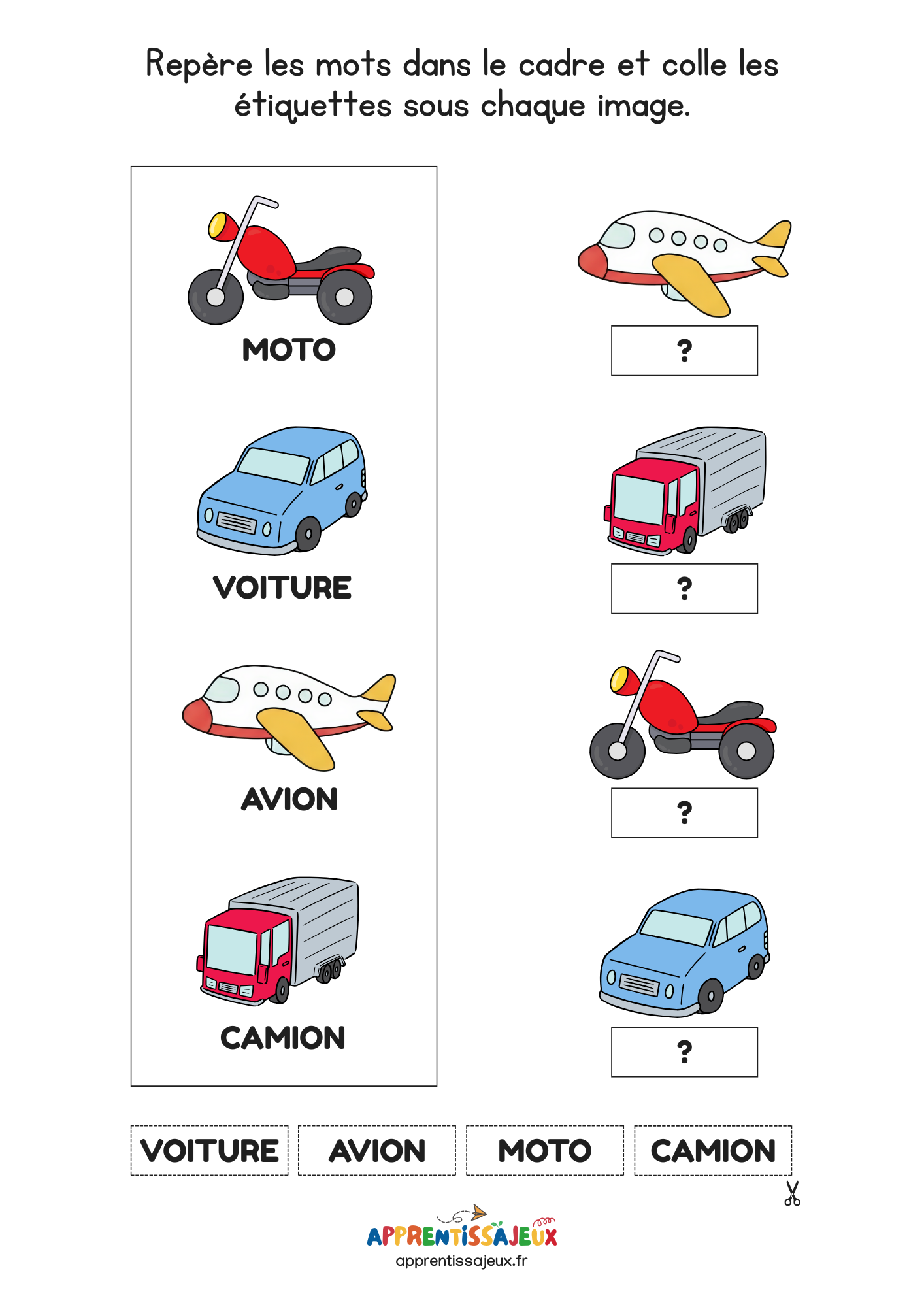 Ressource Petite section : Repérer les transports